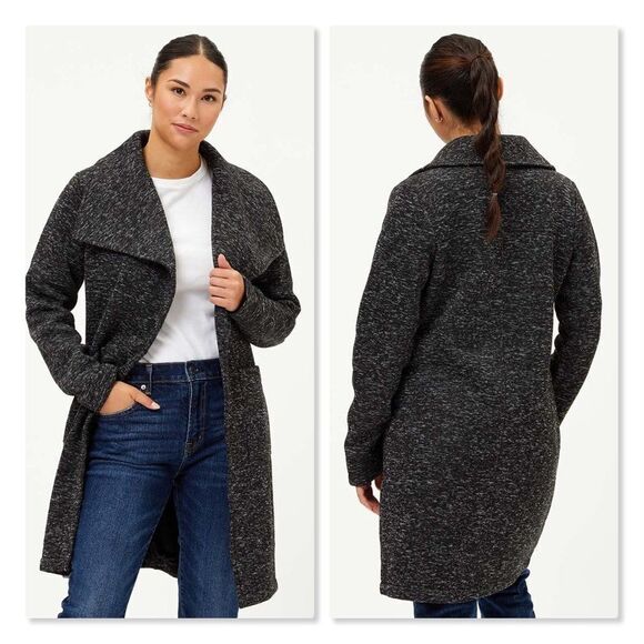 NEW! Steve Madden Shawl Collar Knit Long Coat - size Large in Black - Picture 2 of 15